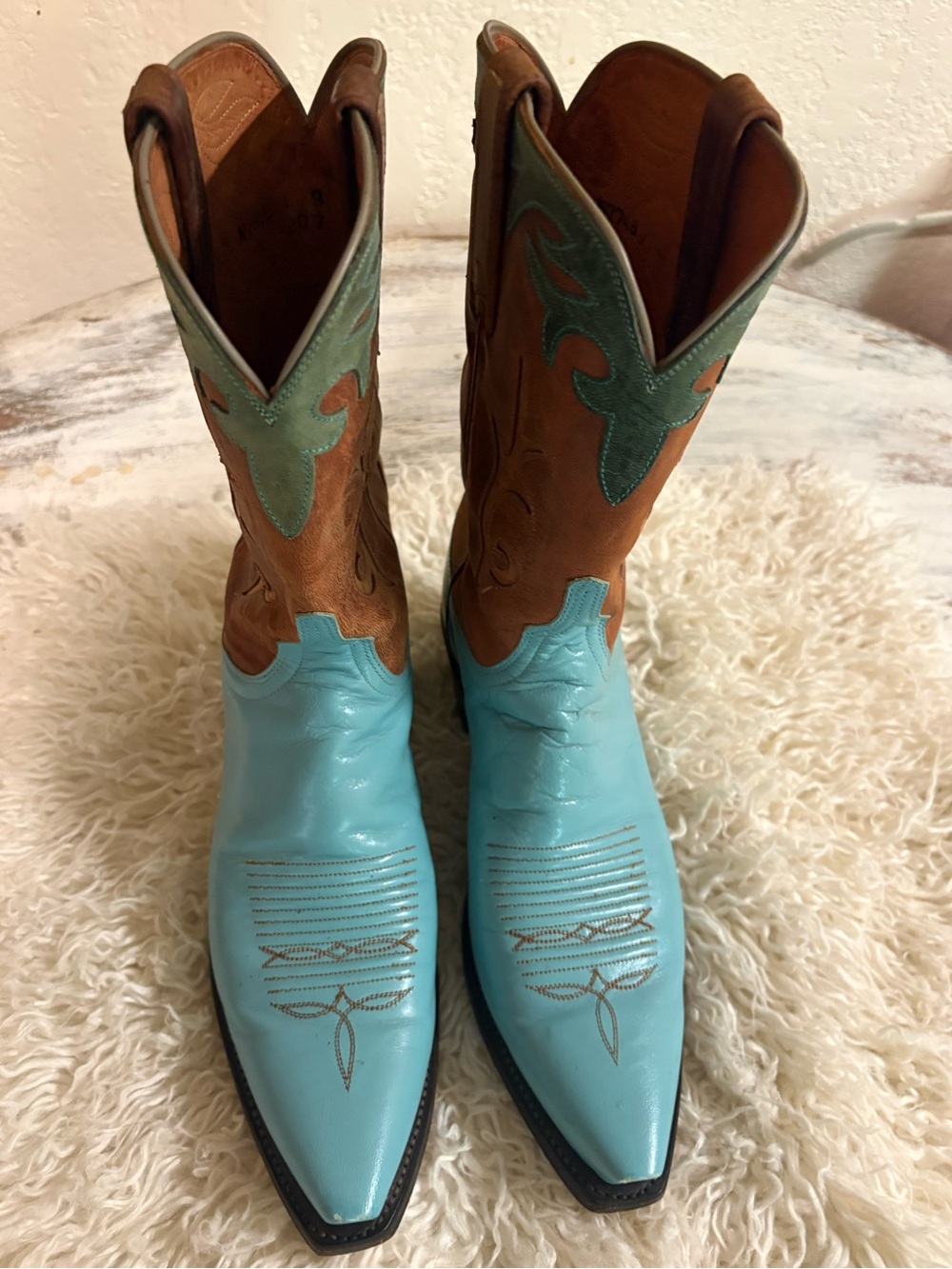 "Lucchese Handmade Women's Turquoise Leather Cowboy Boots N7975 Size 9B